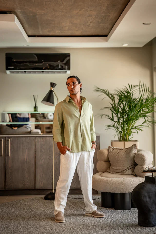 Ensemble Old Money en Lin – Manches Longues, Élégance Naturelle